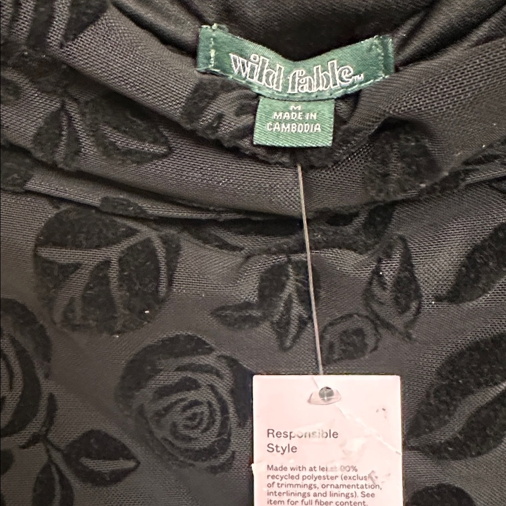 Wild Fable medium Black Floral Long Sleeve Dress NWT - Picture 3 of 5